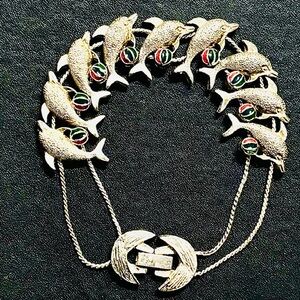 Vintage Silver Tone Dolphin Beach Ball Slider Charm Bracelet